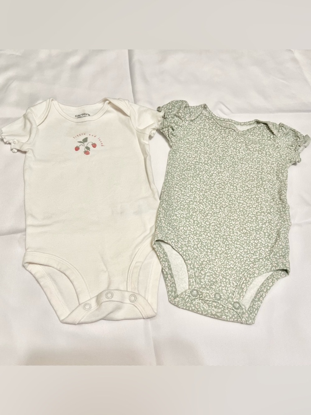 Carter's White Strawberry Bodysuit & Sage Green Floral One-Piece
